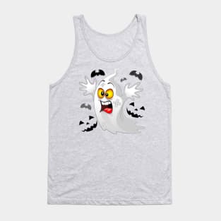 Ghost Funny Halloween Character Scared by Pumpkins and Bats Tank Top